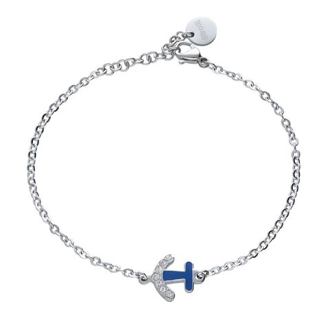 Bracciale in acciaio con charm ancora blu e strass - Bracciali Donna | Stroili