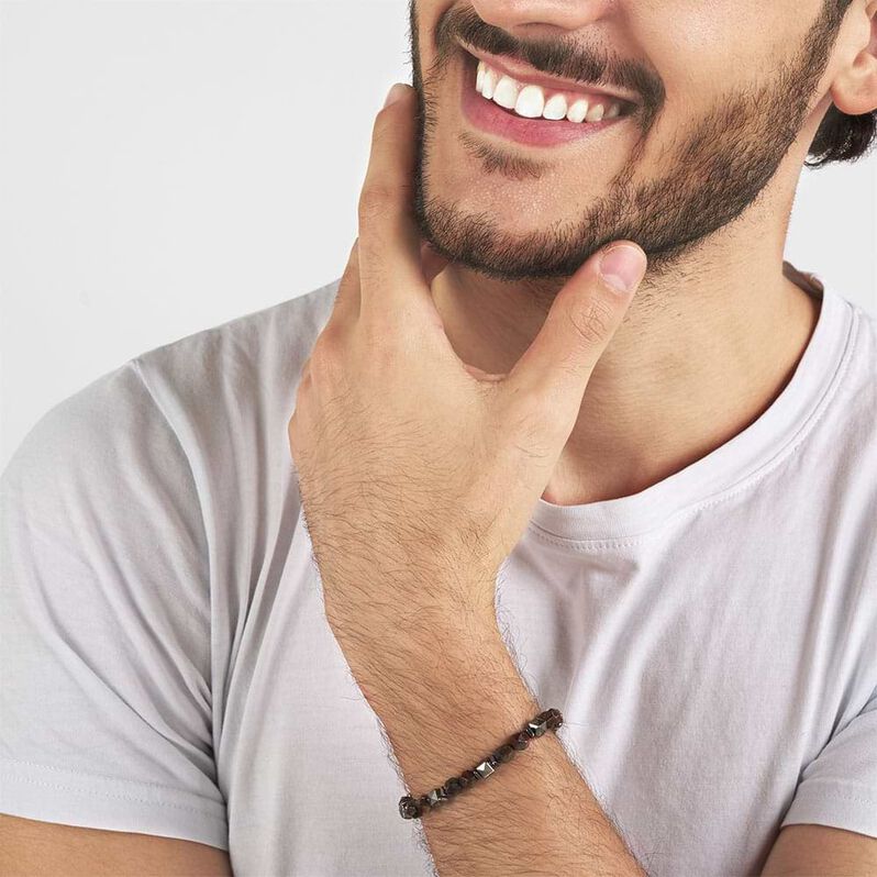 Bracciale in corda pietre e acciaio bicolore - Bracciali Uomo | Stroili