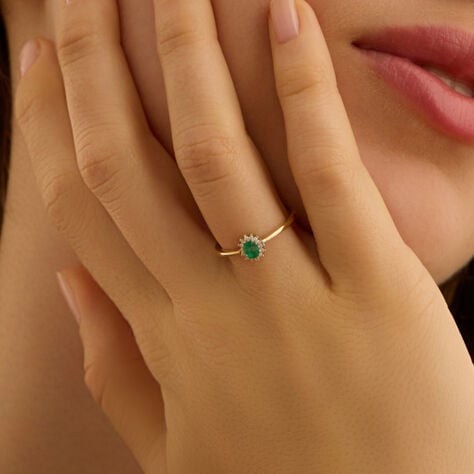 Anello Solitario Kate Charlotte Oro Giallo Smeraldo Diamante - Anelli con Pietre Donna | Stroili