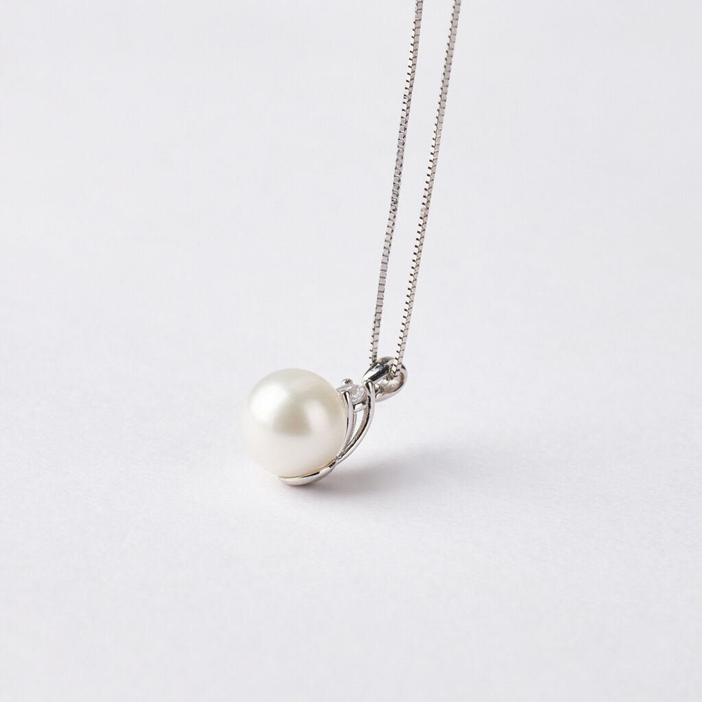 Collana Gabrielle Oro Bianco Perla D'Acqua Dolce Cubic Zirconia - Collane Donna | Stroili