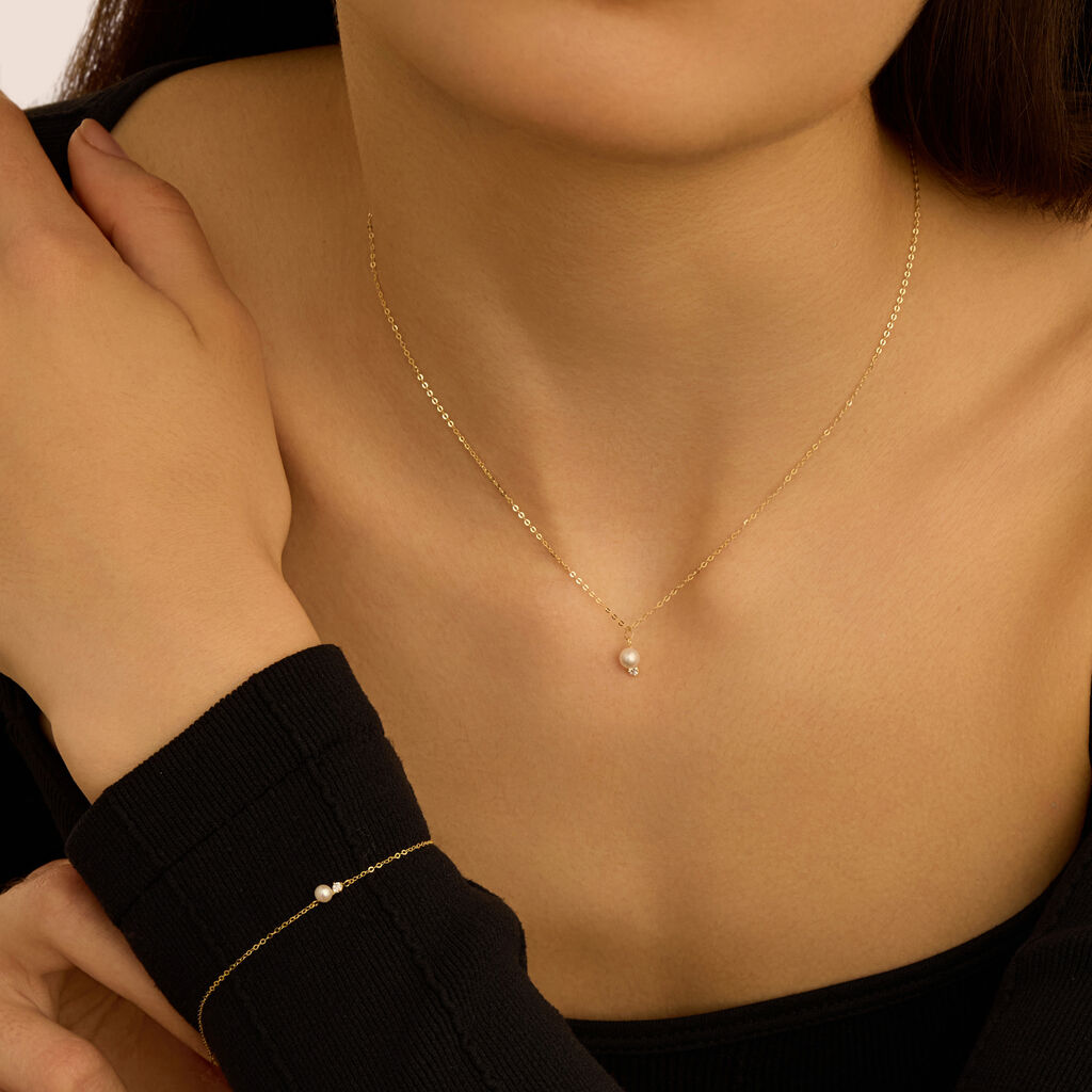 Collana Gabrielle Oro Giallo Perla D'Acqua Dolce Cubic Zirconia