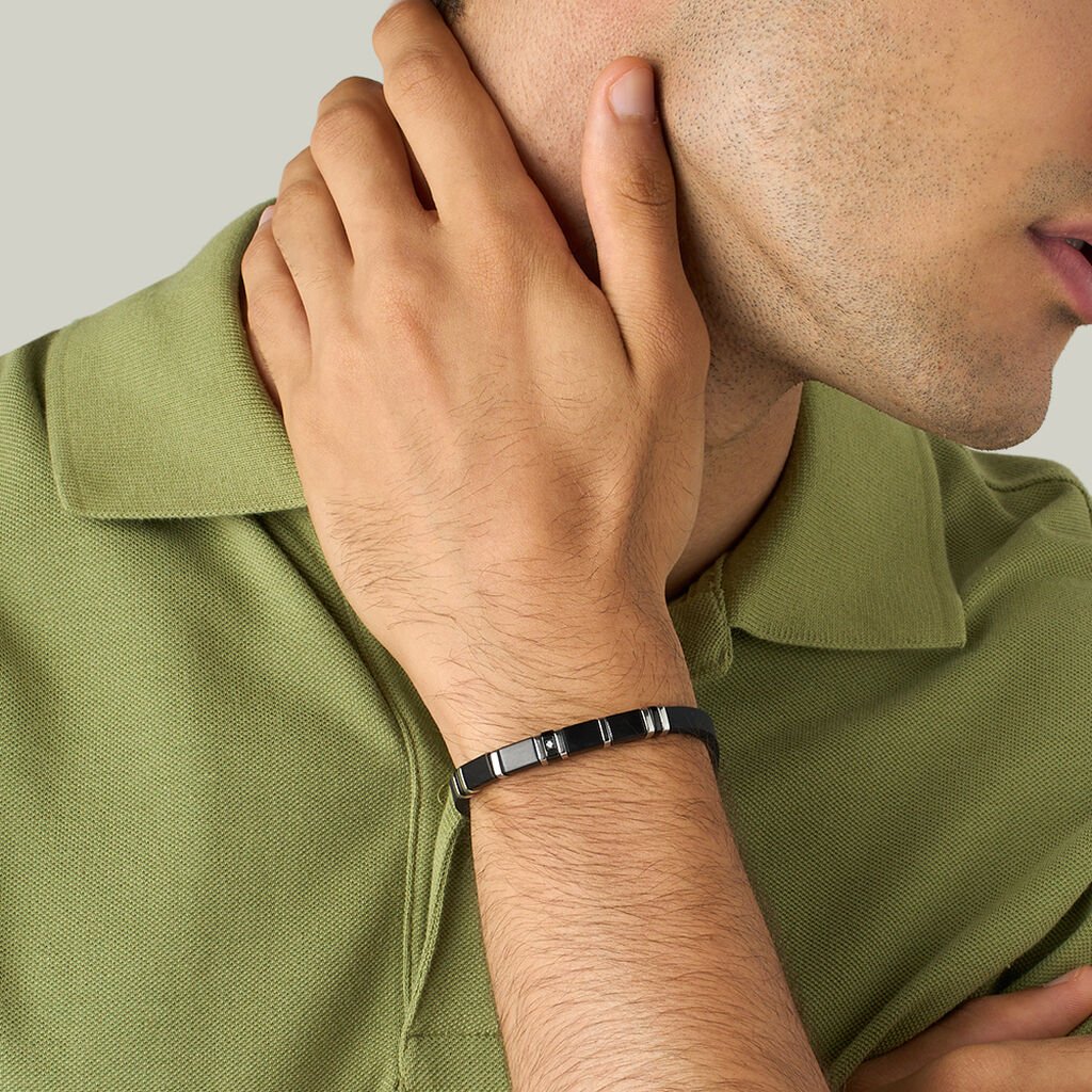 Bracciale Man Code Acciaio Bicolore Bianco / Nero Cubic Zirconia - Bracciali Uomo | Stroili