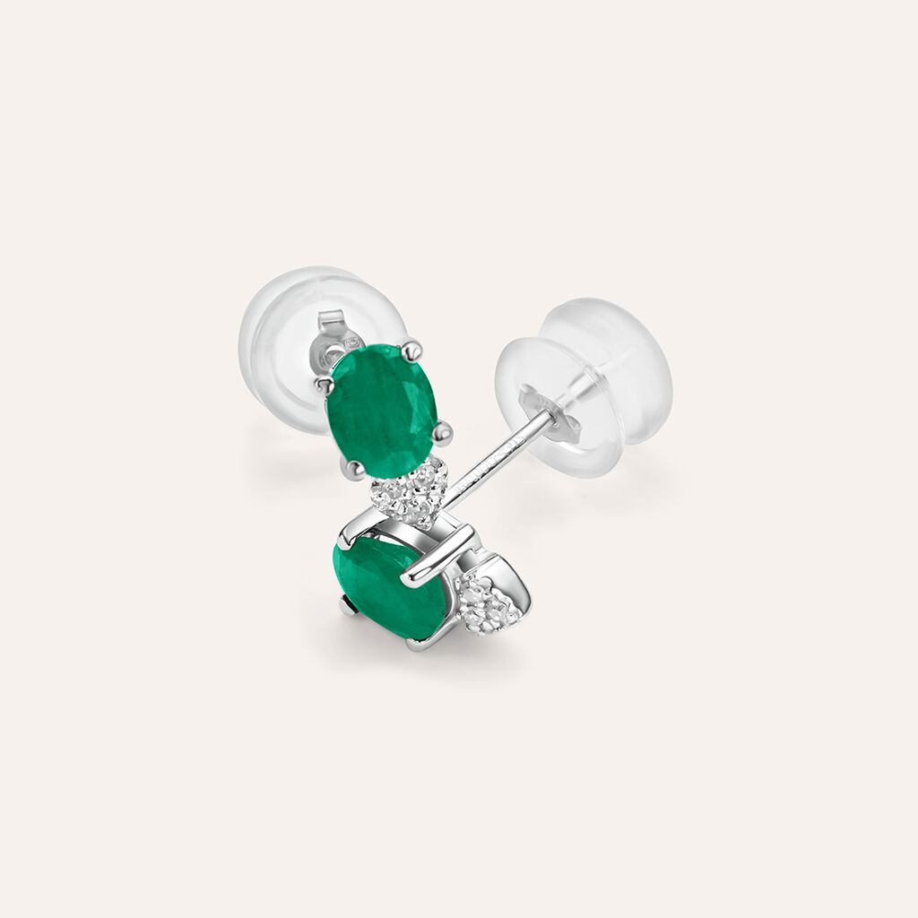 Orecchini Lobo Punto Luce Elizabeth Crown Oro Bianco Smeraldo Diamante - Orecchini a Lobo Donna | Stroili