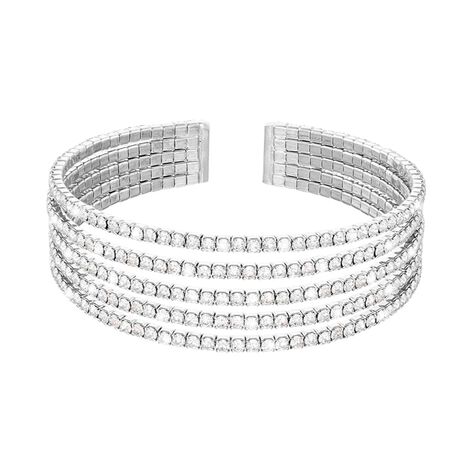 Bracciale rigido multifilo in metallo rodiato con strass - Bracciali Donna | Stroili