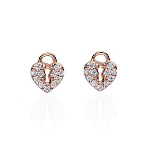 Orecchini lucchetto a cuore in argento rosato e zirconi - Orecchini a Lobo Donna | Stroili