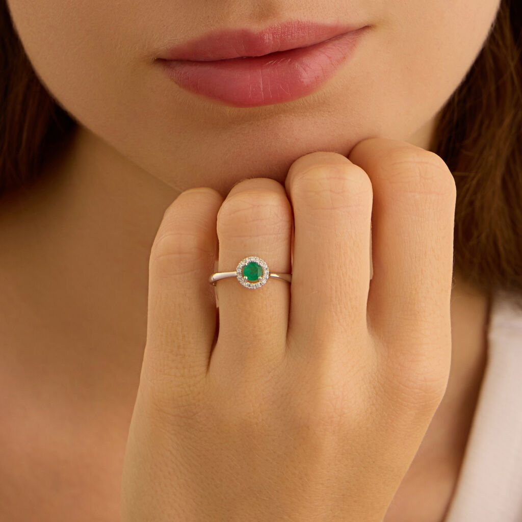 Anello Solitario Charlotte Oro Bianco Smeraldo Diamante