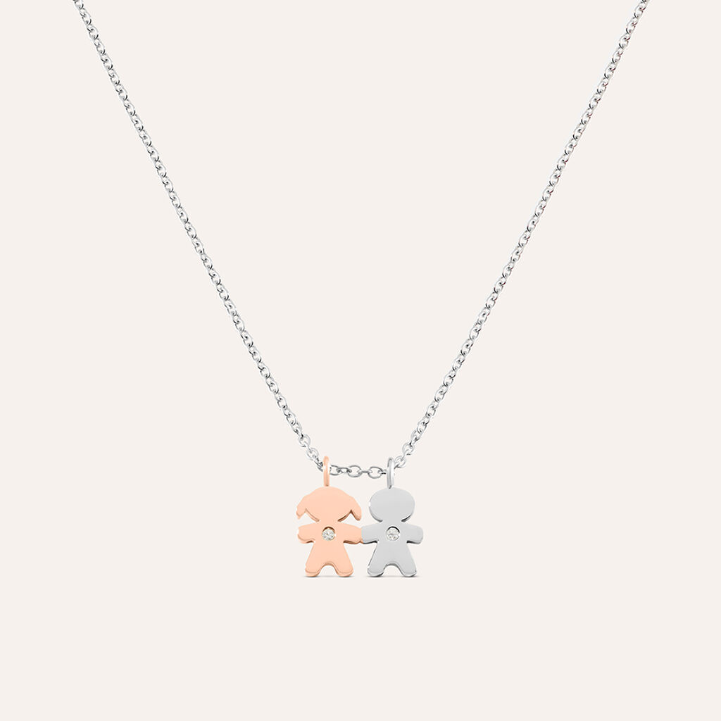 Collana Sunrise Acciaio Bicolore Bianco / Rosa Cristallo