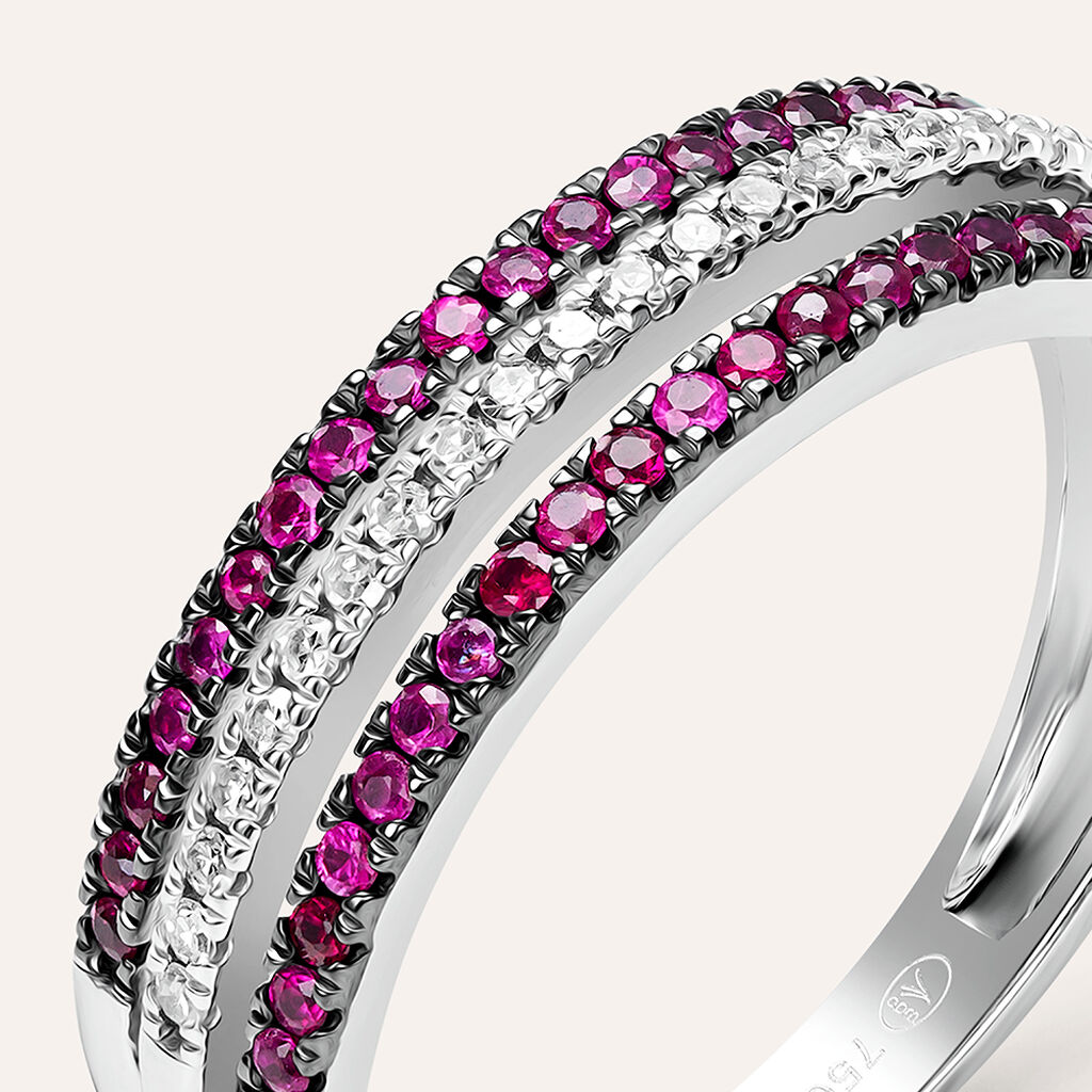 Anello Fascia Elizabeth Crown Oro Bianco Rubino Diamante - Anelli con Pietre Donna | Stroili