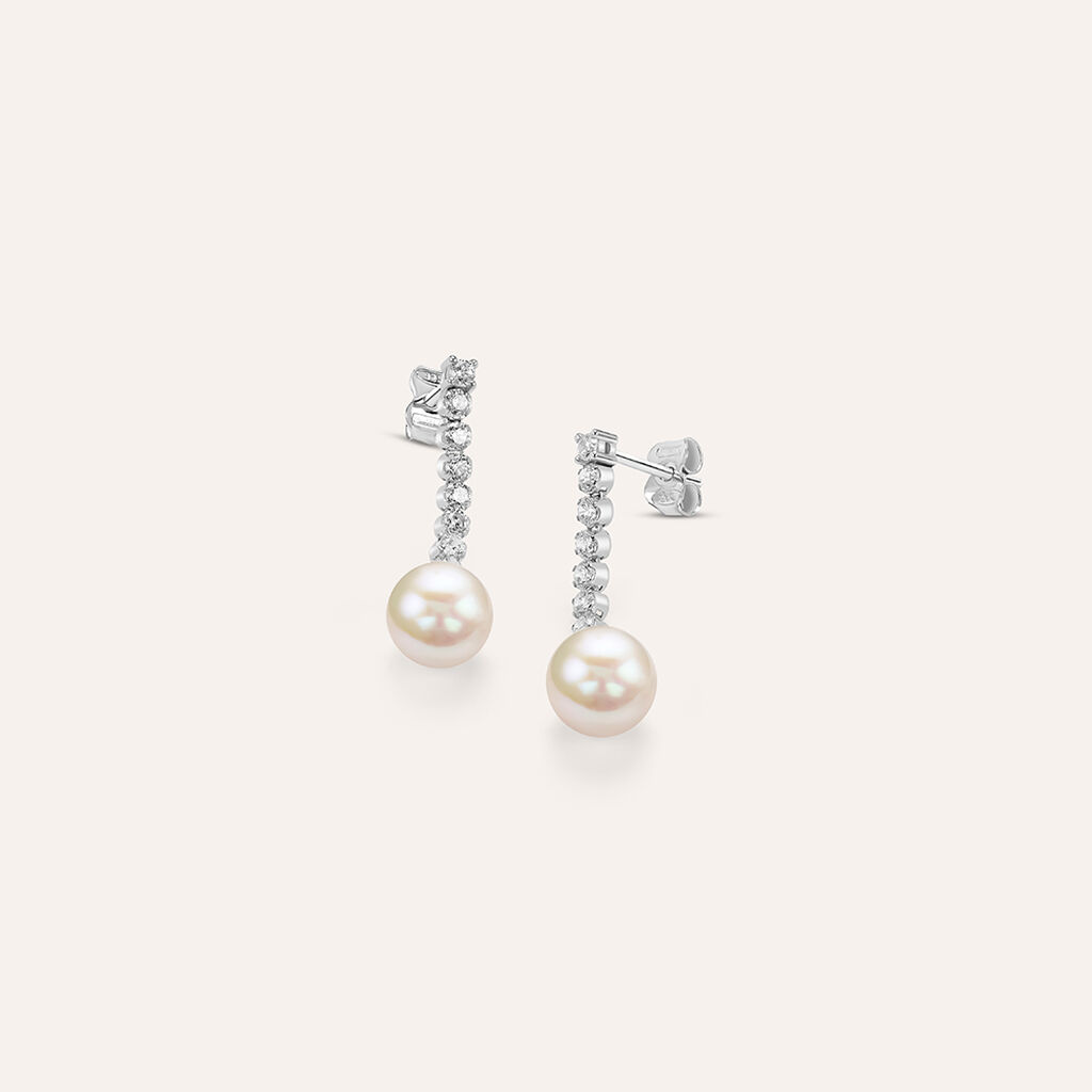 Orecchini Pendenti Tennis Silver Pearls Argento Rodiato Cubic Zirconia Perla sintetica