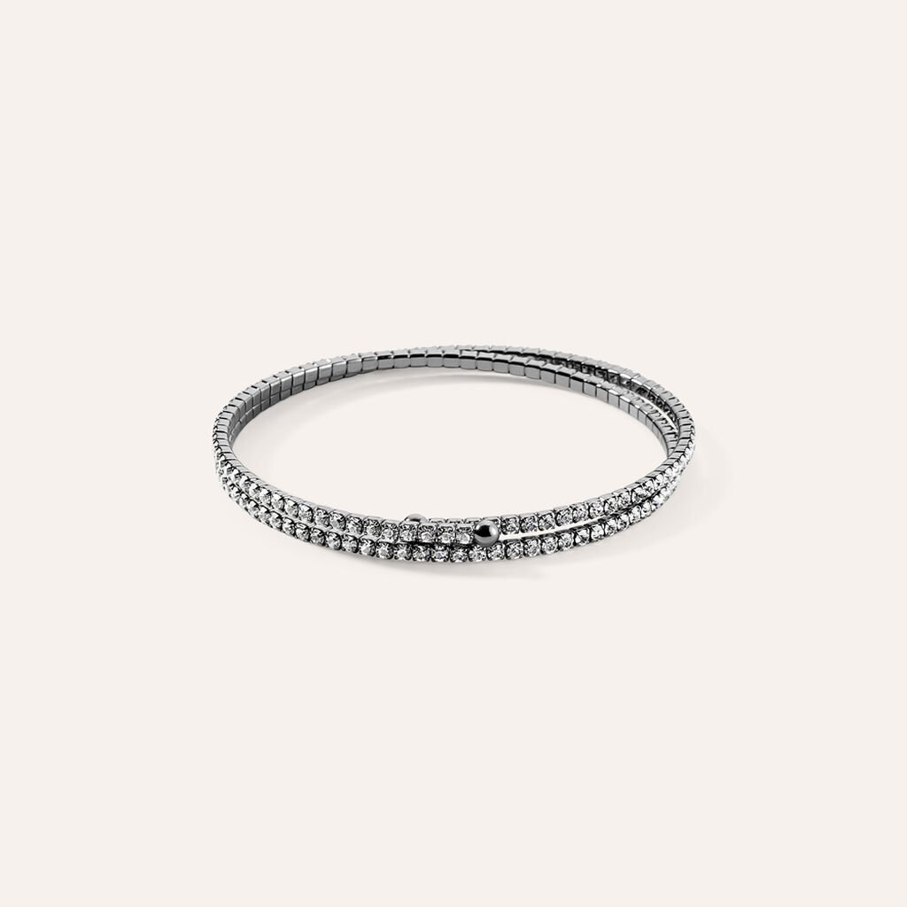 Bracciale bangle doppio in metallo rutenio e cristalli
