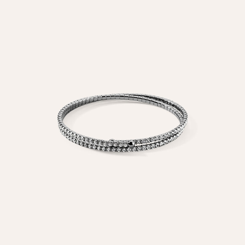 Bracciale bangle doppio in metallo rutenio e cristalli - Bracciali Donna | Stroili