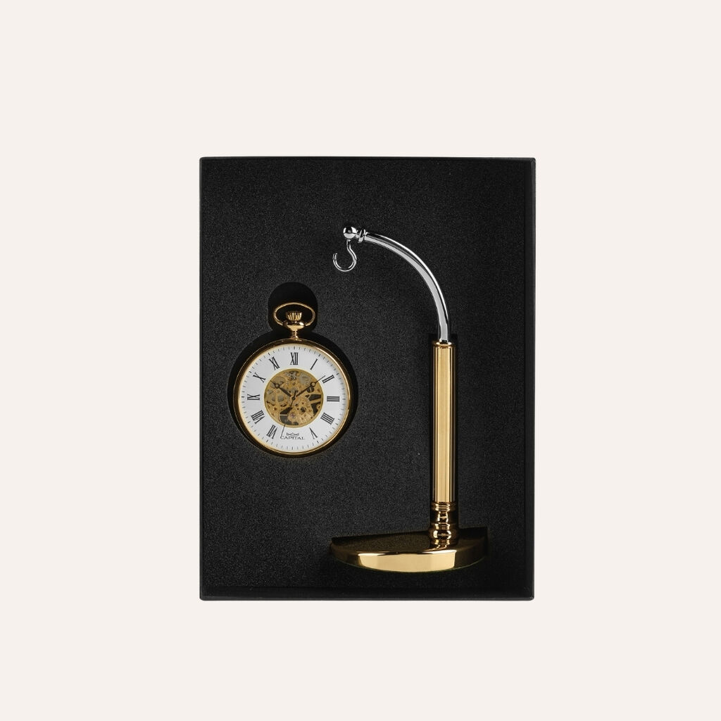 Set Orologio Meccanico da Tasca Capital in Metallo e Stand in Metallo