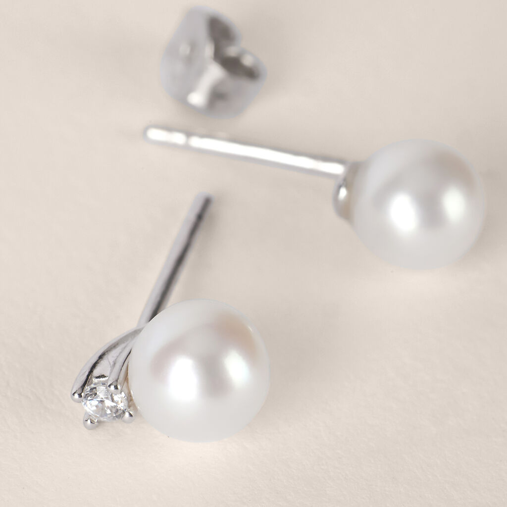 Orecchini Lobo Gabrielle Oro Bianco Perla D'Acqua Dolce Cubic Zirconia