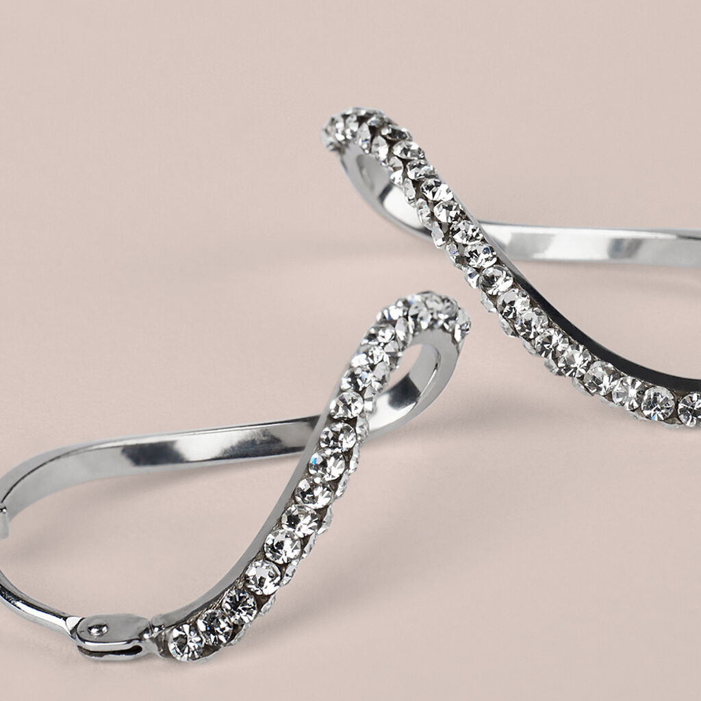 Orecchini A Cerchio Toujours Oro Bianco Cristallo - Orecchini a Cerchio Donna | Stroili