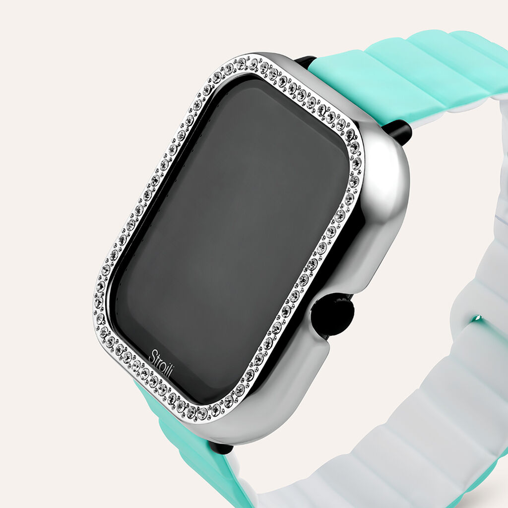 Cover in Plastica Argentata con Cristalli Bianchi Compatibile con Stroili Smartwatch Square