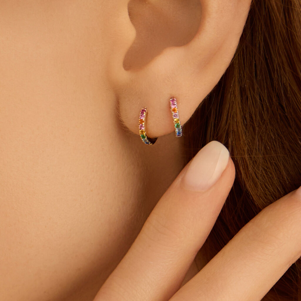 Orecchini A Cerchio Silver Rainbow Argento Dorato Cubic Zirconia