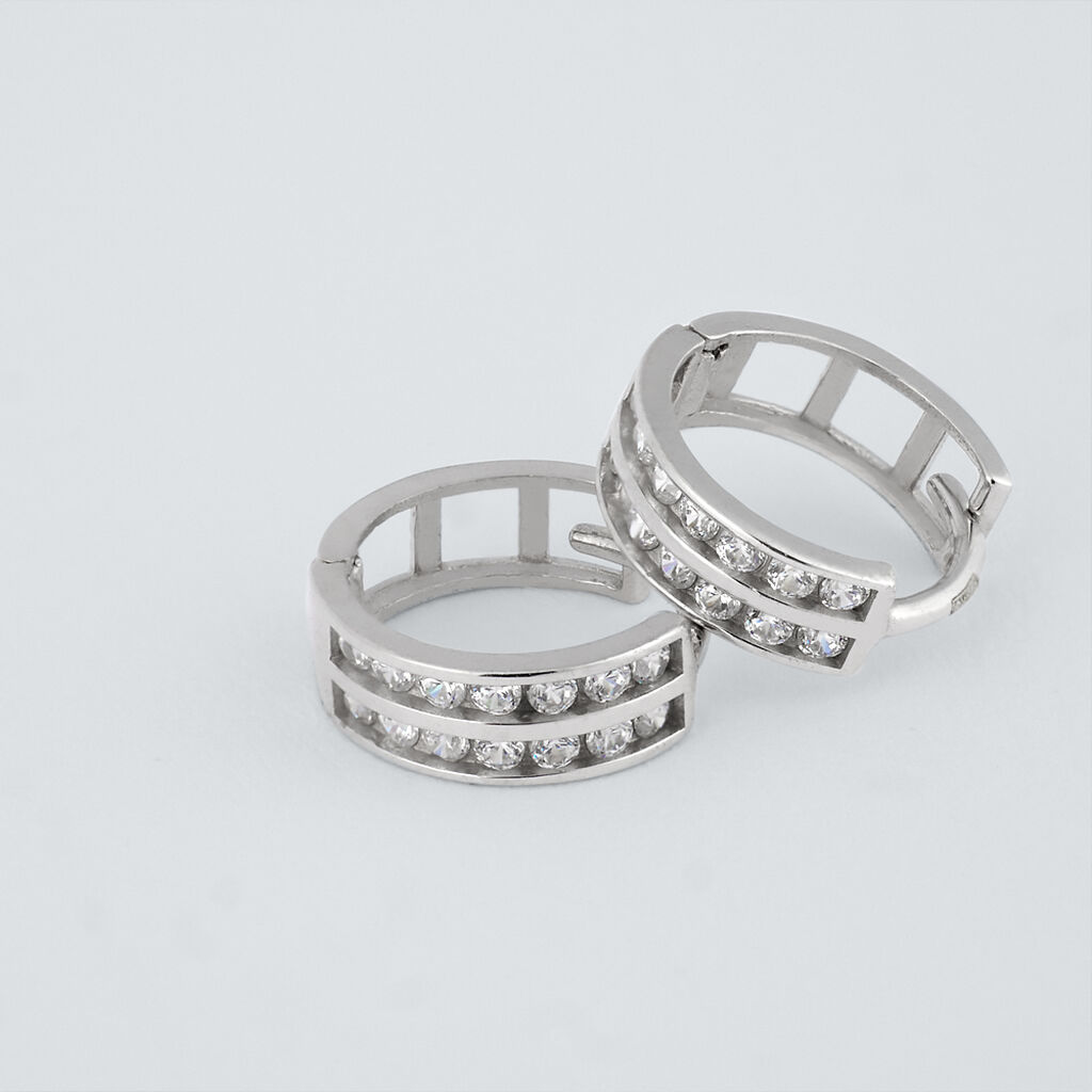 Orecchini A Cerchio Toujours Oro Bianco Cubic Zirconia