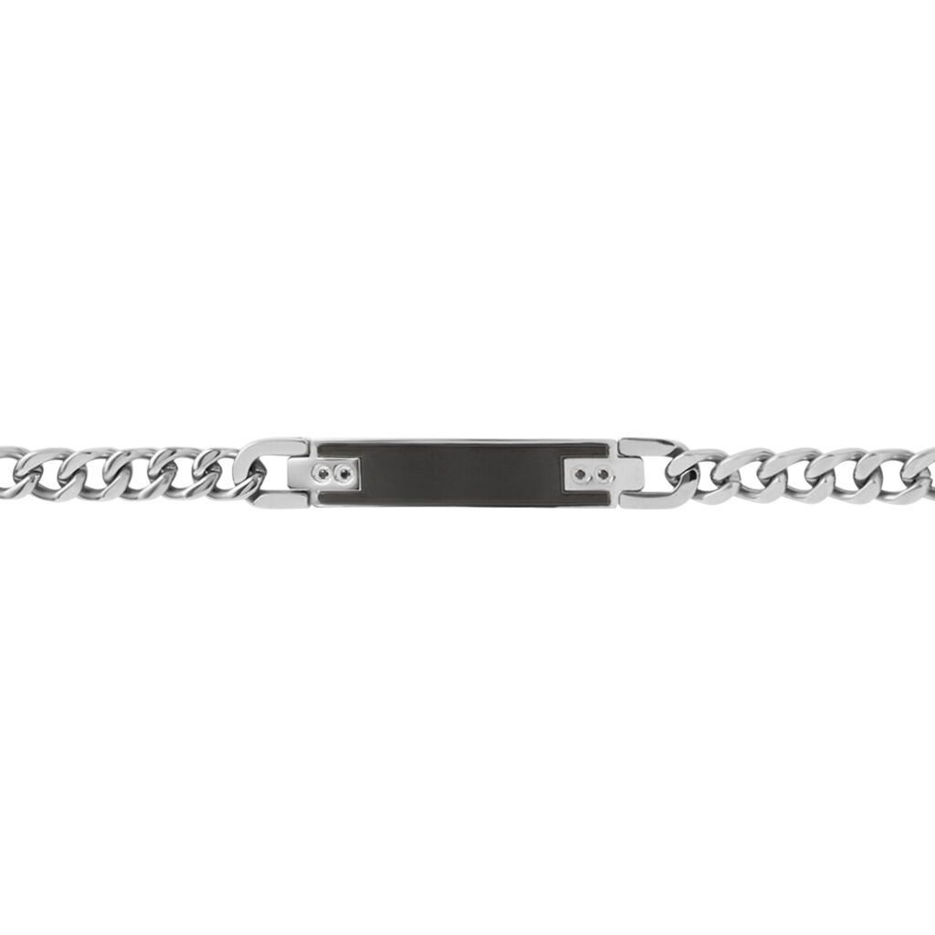 Bracciale Con Targhetta Man Code Acciaio Bicolore Bianco / Nero Cubic Zirconia - Bracciali con Incisione Uomo | Stroili