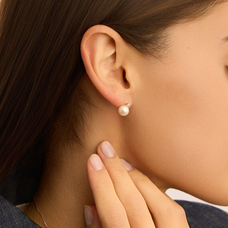 Orecchini Lobo Gold Pearls Oro Bianco Perla D'Acqua Dolce Diamante - Orecchini a Lobo Donna | Stroili