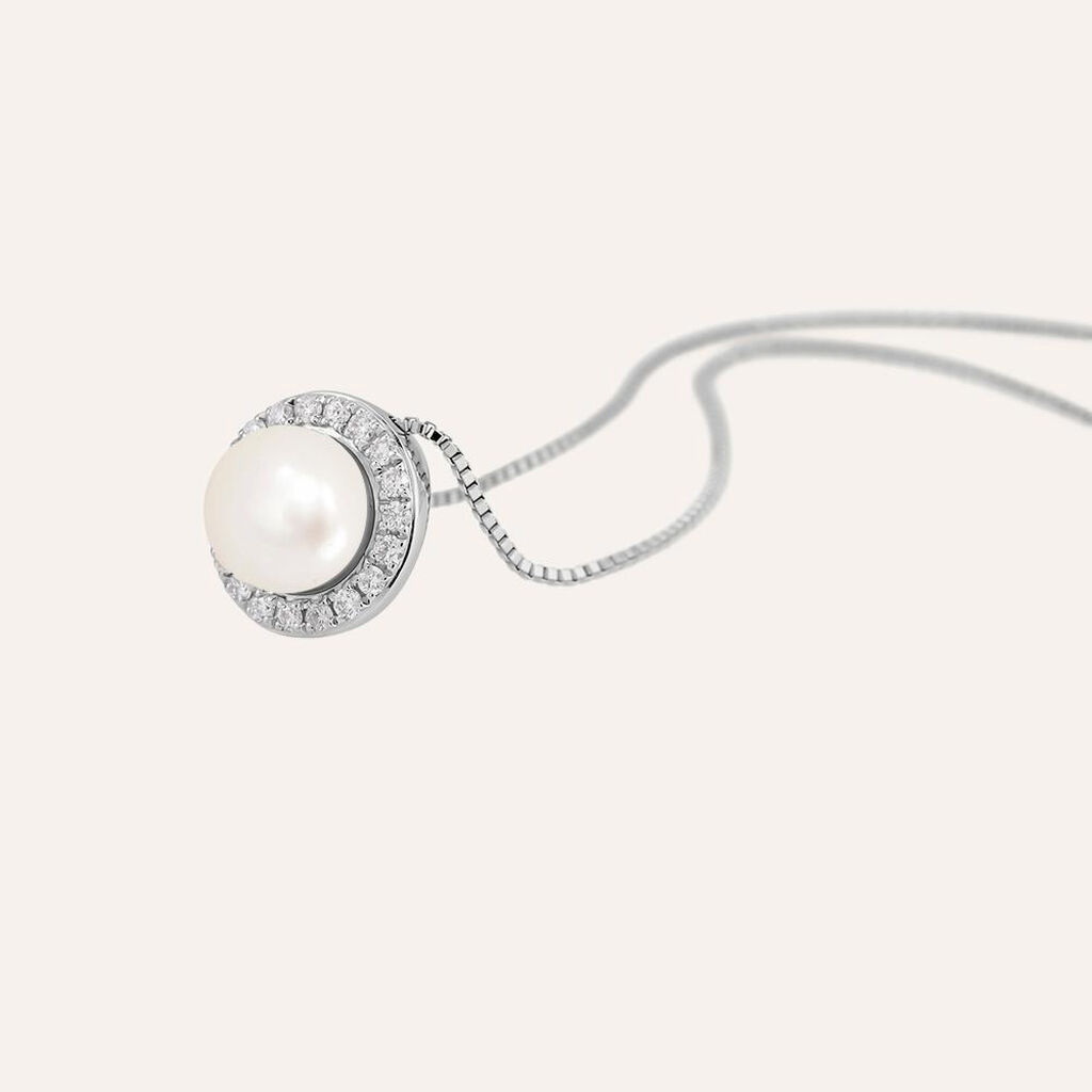 Collana Gabrielle Precious Oro Bianco Perla D'Acqua Dolce Diamante