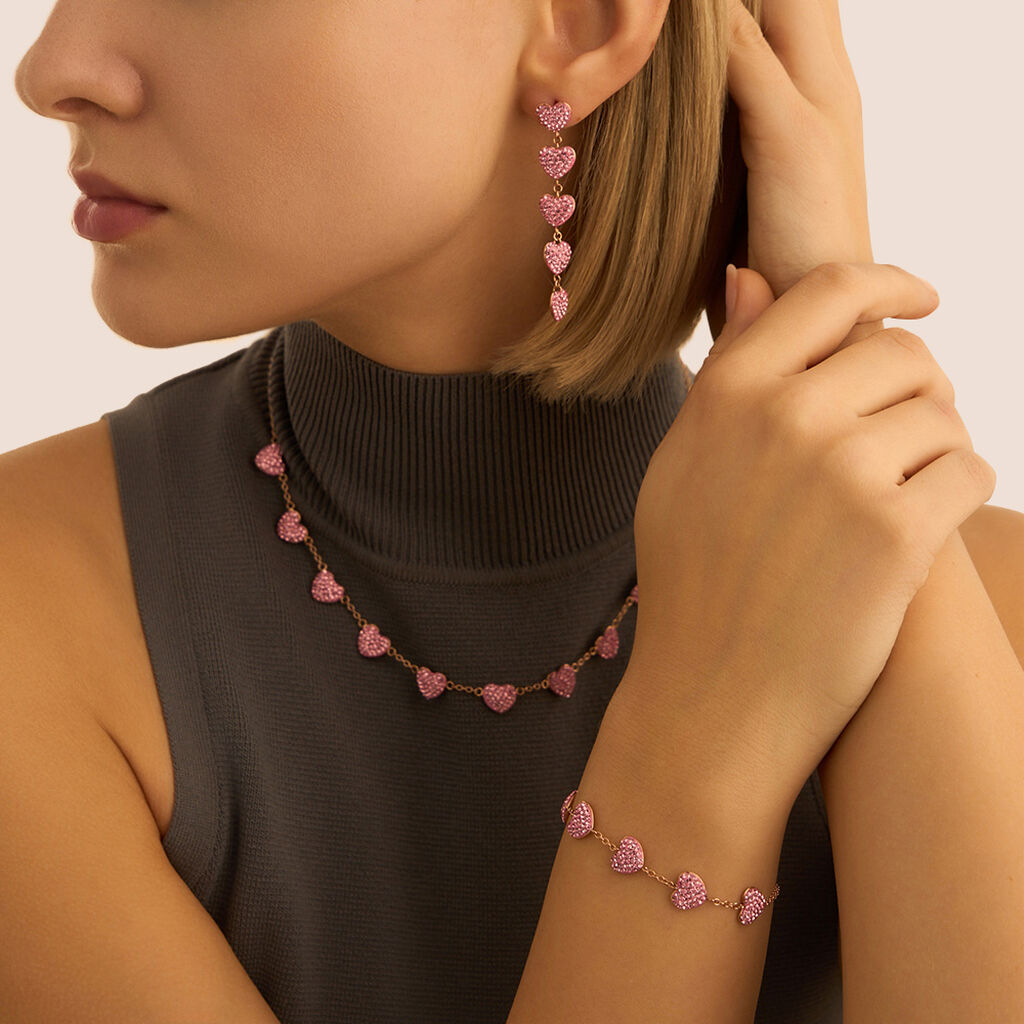 Orecchini Pendenti Lady Phantasya Acciaio Rosa Cristallo - Orecchini Pendenti Donna | Stroili