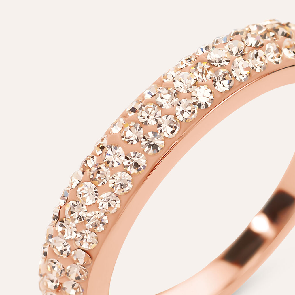 Anello Fascia Aura Acciaio Rosa Cristallo