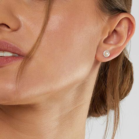 Orecchini Lobo Gabrielle Oro Bianco Perla D'Acqua Dolce Cubic Zirconia - Orecchini a Lobo Donna | Stroili