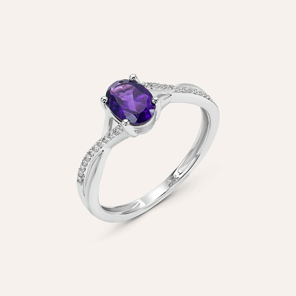 Anello Solitario Amélie Oro Bianco Ametista Cubic Zirconia - Anelli con Pietre Donna | Stroili
