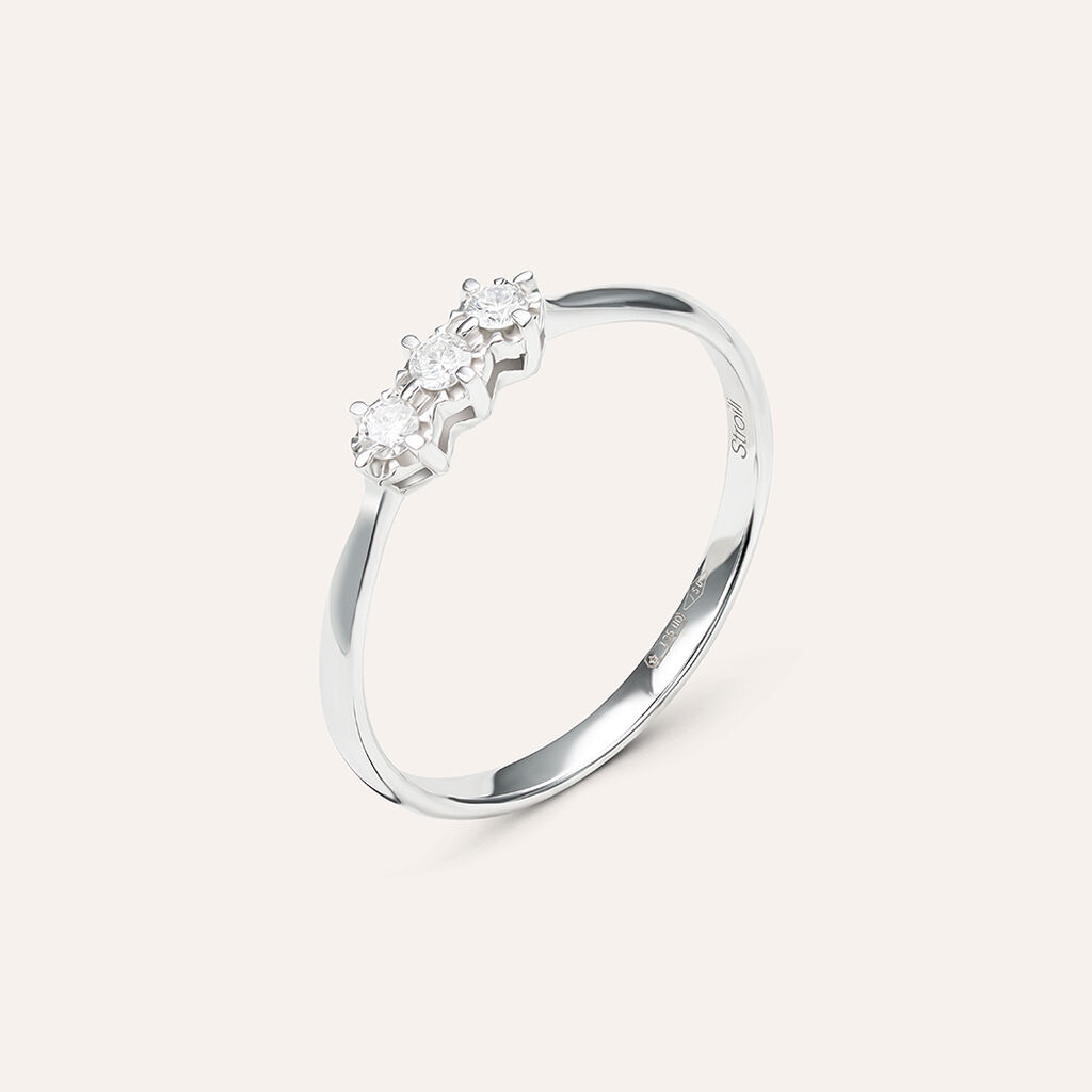 Anello Trilogy In Oro Bianco Con Diamanti Forma Rombo 0,10 Ct