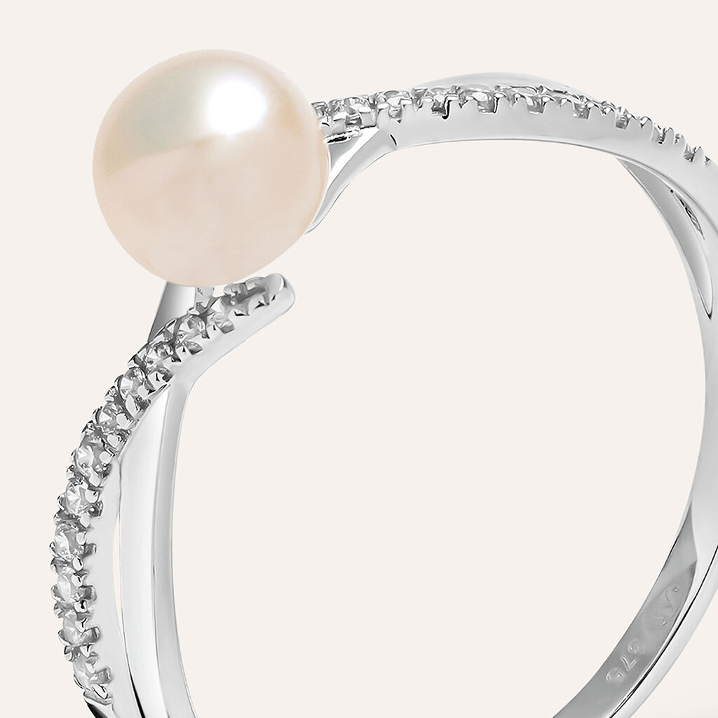 Anello Solitario Gabrielle Oro Bianco Perla D'Acqua Dolce Cubic Zirconia - Anelli con Pietre Donna | Stroili