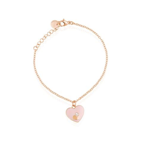 Bracciale in acciaio rosato e strass con charm a forma di cuore - Bracciali Donna | Stroili