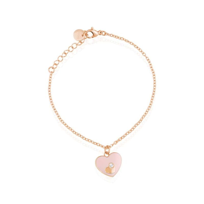 Bracciale in acciaio rosato e strass con charm a forma di cuore - Bracciali Donna | Stroili