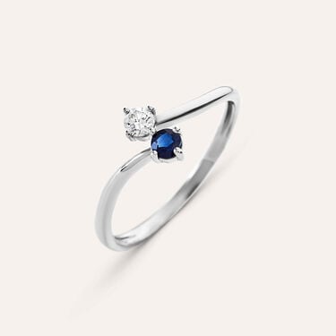 Anello Bilogy Toi Et Moi Charlotte Oro Bianco Zaffiro Diamante