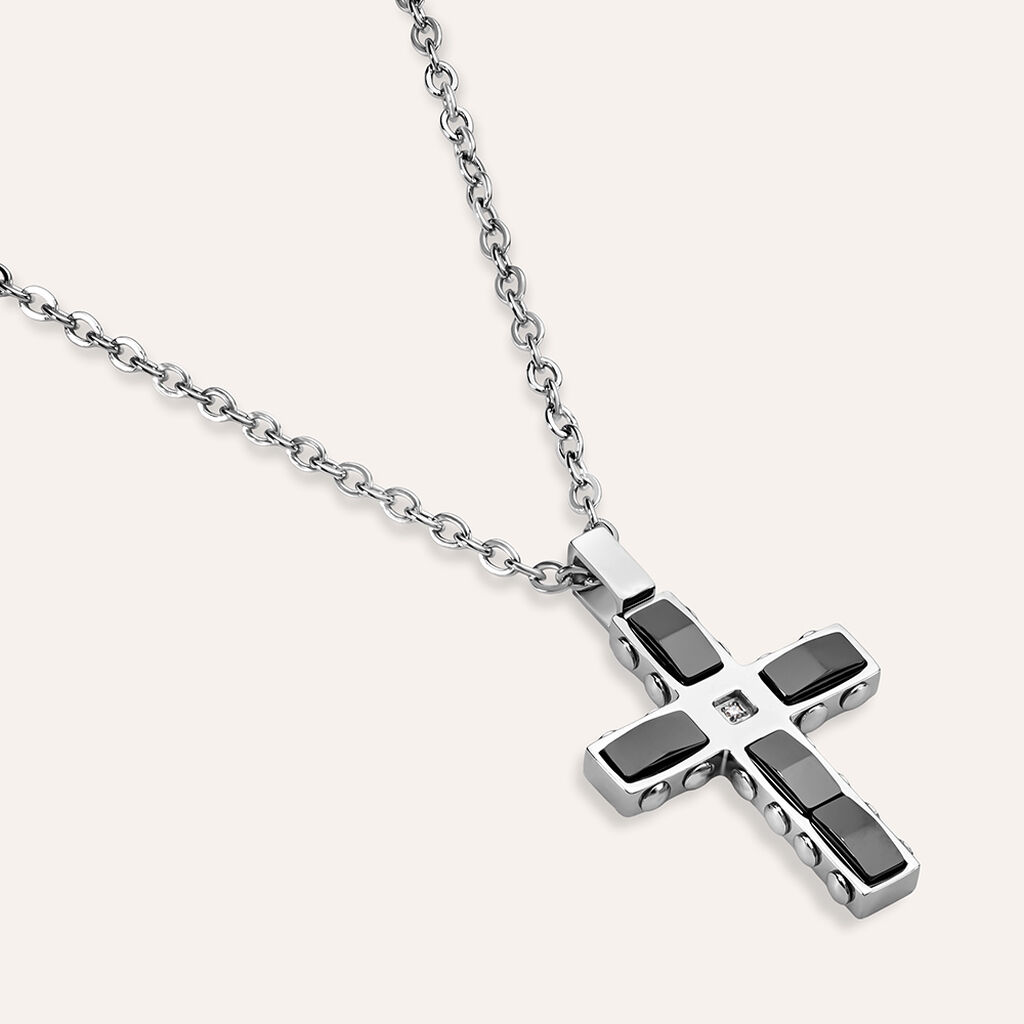 Collana Man Code Acciaio Bicolore Bianco / Nero Cubic Zirconia