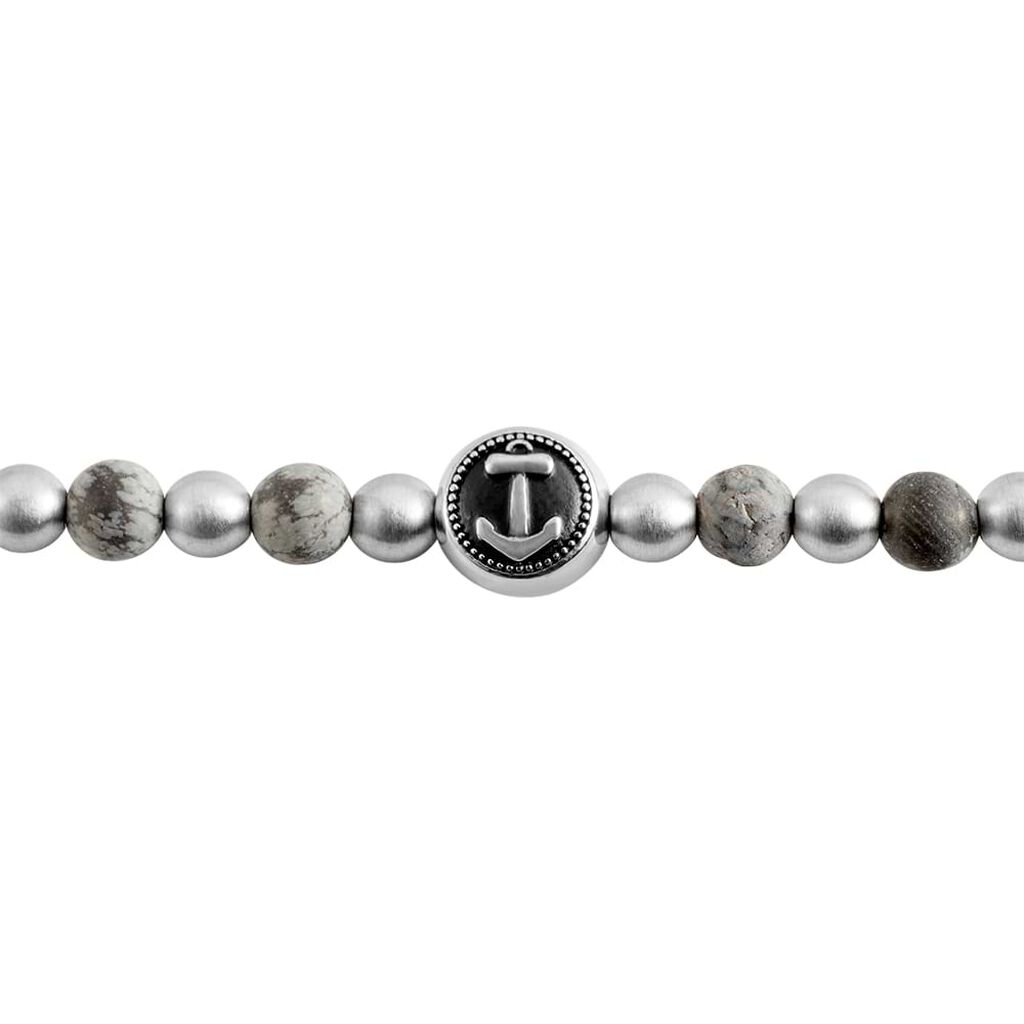 Bracciale elastico con pietre grigie e blu rotonde e dettaglio ancora in acciaio - Bracciali Uomo | Stroili
