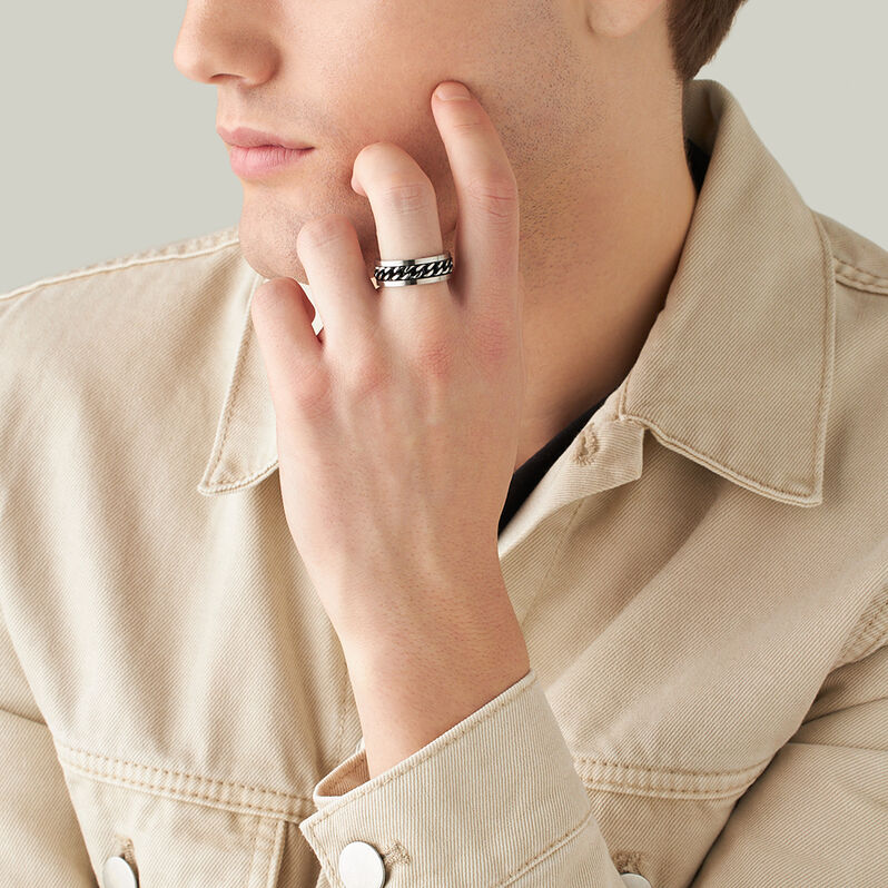 Anello Fascia Man Code Acciaio Bicolore Bianco / Nero - Anelli con Incisione Uomo | Stroili