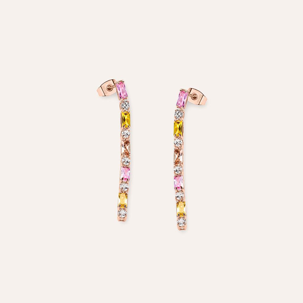 Orecchini Pendenti Tennis Romantic Shine Ottone Rosa Cristallo