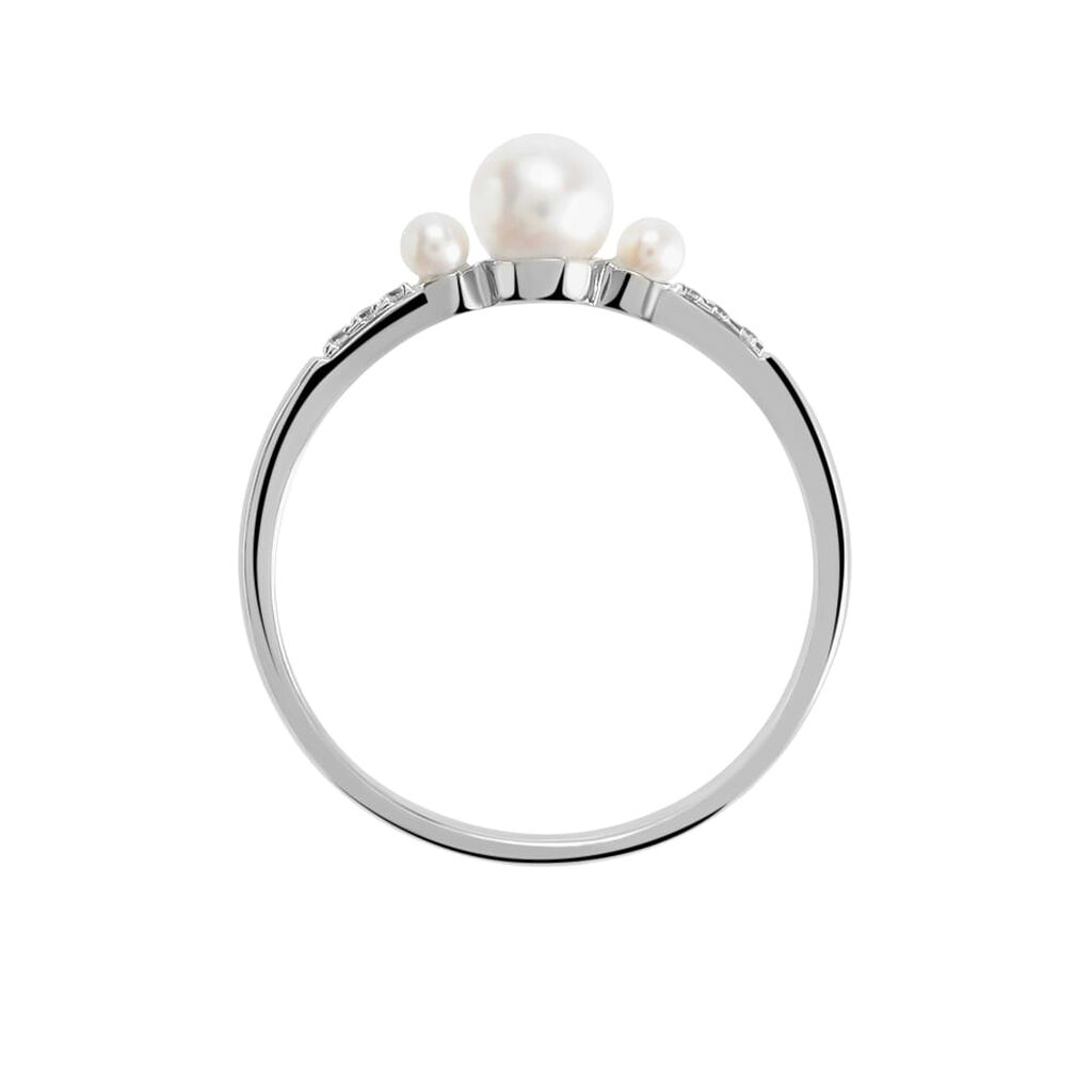 Anello Trilogy Gabrielle Oro Bianco Perla D'Acqua Dolce Cubic Zirconia - Anelli con Pietre Donna | Stroili