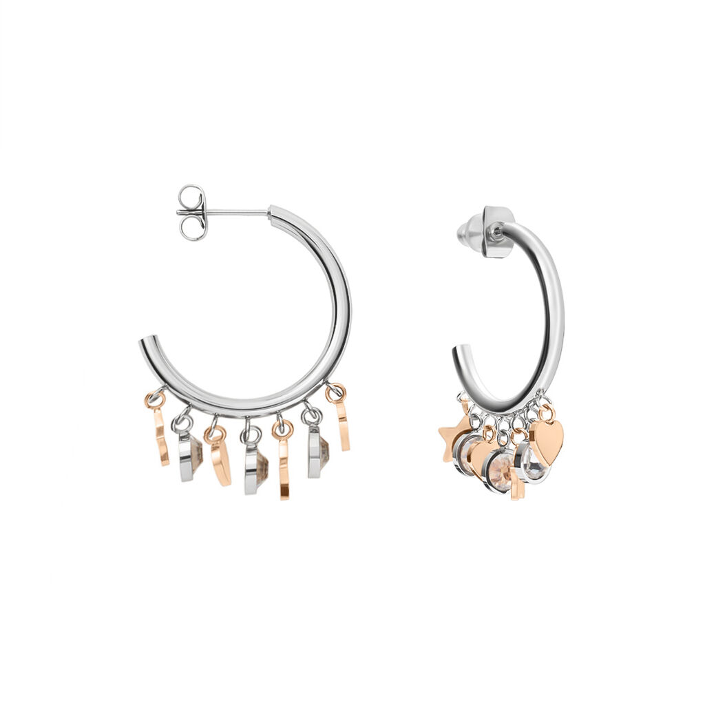 Orecchini A Cerchio Lady Chic Acciaio Bicolore Bianco / Rosa Cristallo - Orecchini a Cerchio Donna | Stroili