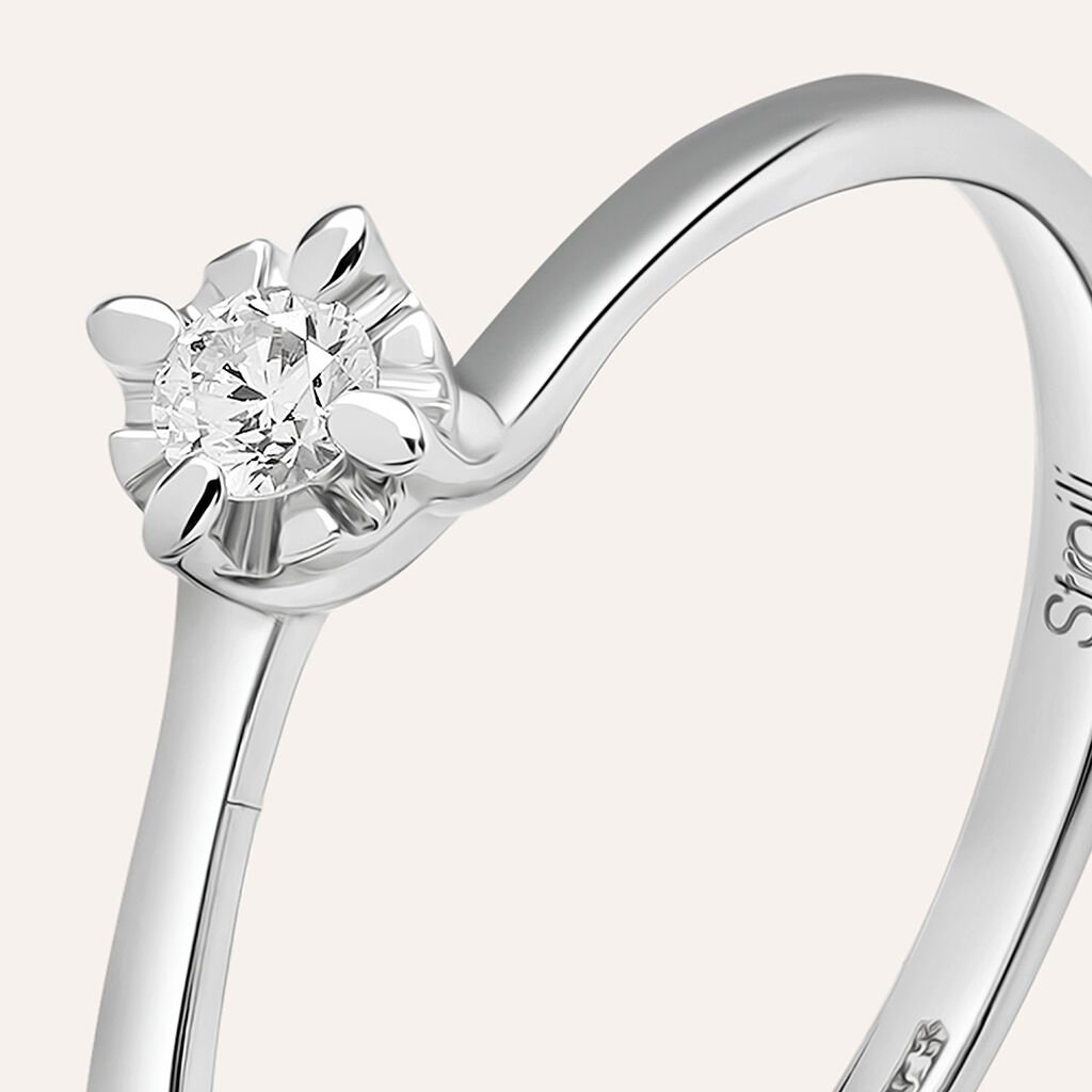 Anello Solitario Valentino In Oro Bianco Con Diamante 0,07 Ct - Anelli con Pietre Donna | Stroili