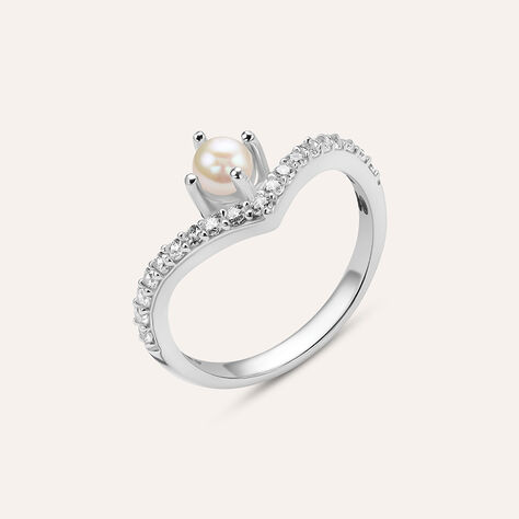 Anello Fantasia Silver Pearls Argento Rodiato Perla sintetica Cubic Zirconia - Anelli con Pietre Donna | Stroili