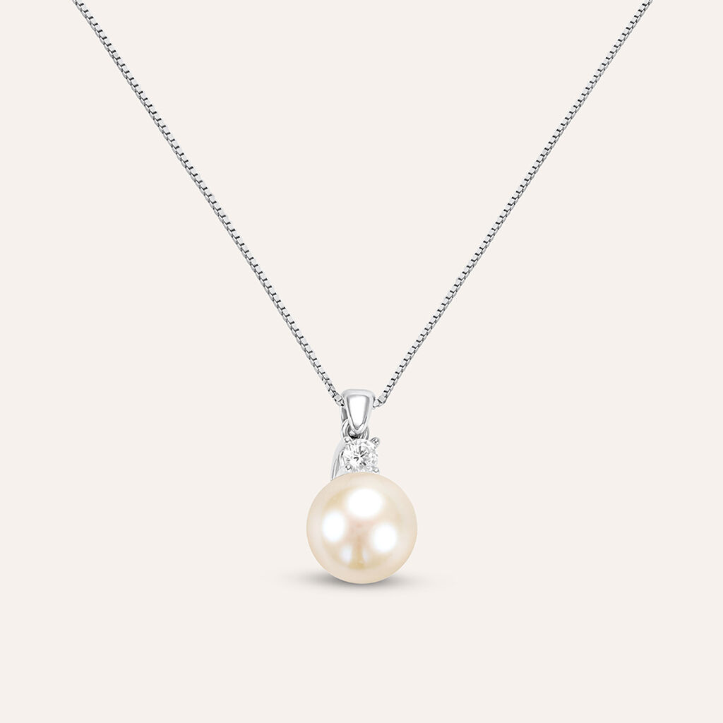 Collana Gabrielle Oro Bianco Perla D'Acqua Dolce Cubic Zirconia