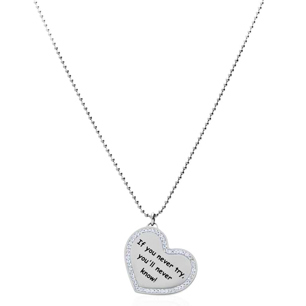Collana in acciaio e strass a forma di cuore If you never try. you'll never know! - Collane Donna | Stroili