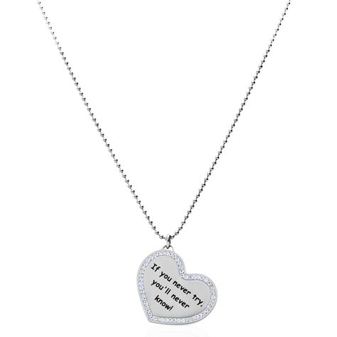 Collana in acciaio e strass a forma di cuore If you never try. you'll never know! - Collane Donna | Stroili