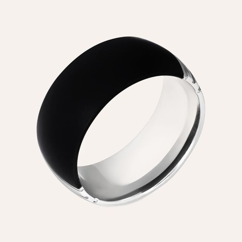 Anello Fascia Man Code Acciaio Bicolore Bianco / Nero - Anelli con Incisione Uomo | Stroili