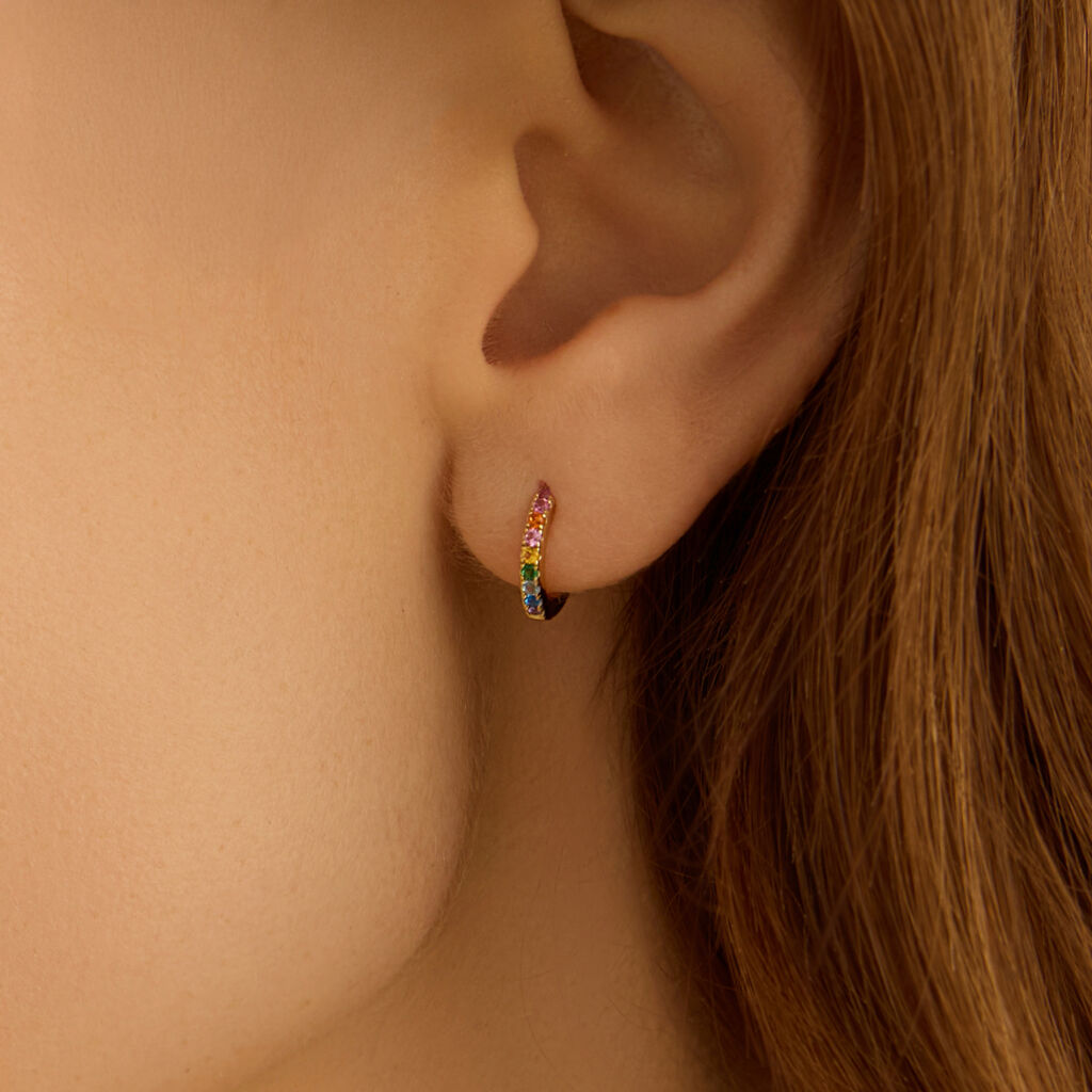 Orecchini A Cerchio Silver Rainbow Argento Dorato Cubic Zirconia