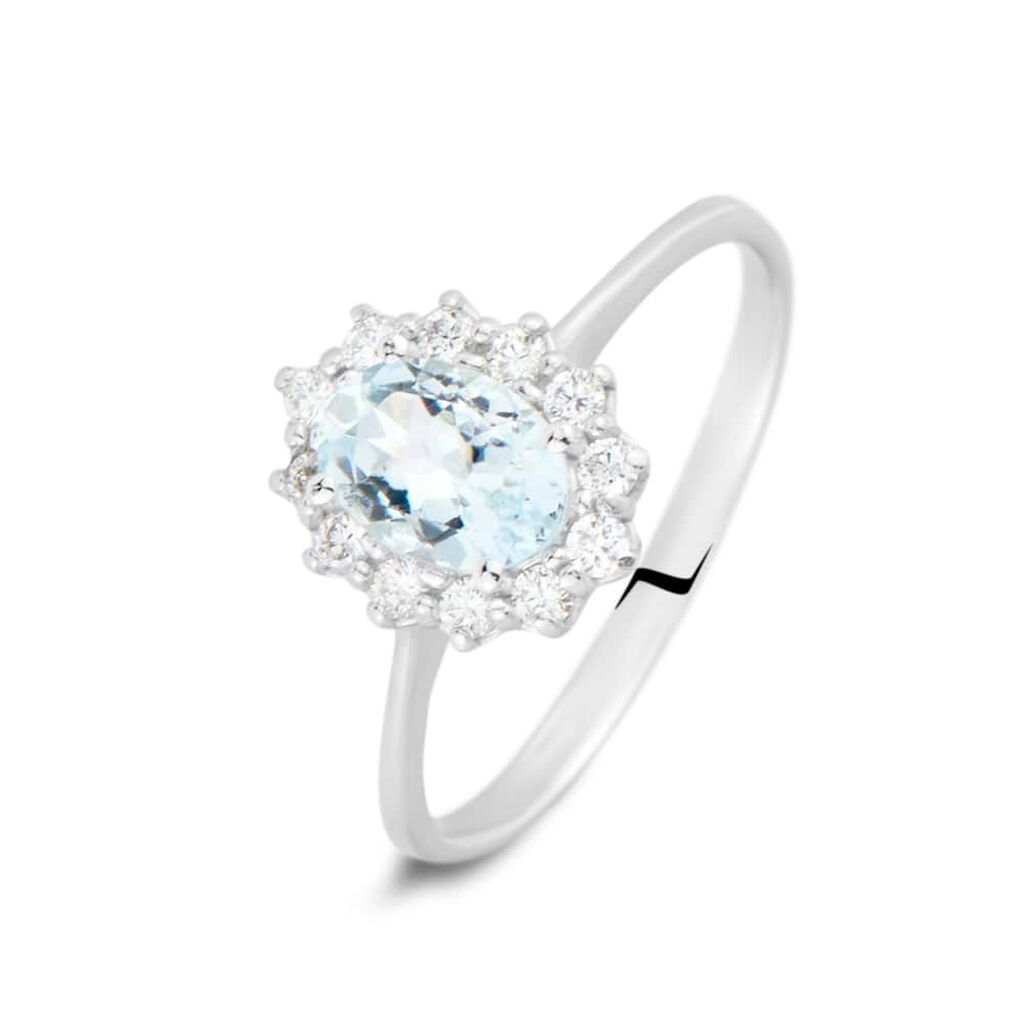 Anello Solitario Acquamarina Oro Bianco Acquamarina Diamante
