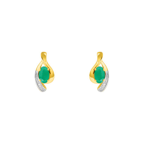 Orecchini Lobo Charlotte Oro Bicolore Smeraldo Diamante - Orecchini a Lobo Donna | Stroili