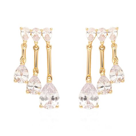Orecchini pendenti in ottone dorato con cascata di zirconi - Orecchini Pendenti Donna | Stroili