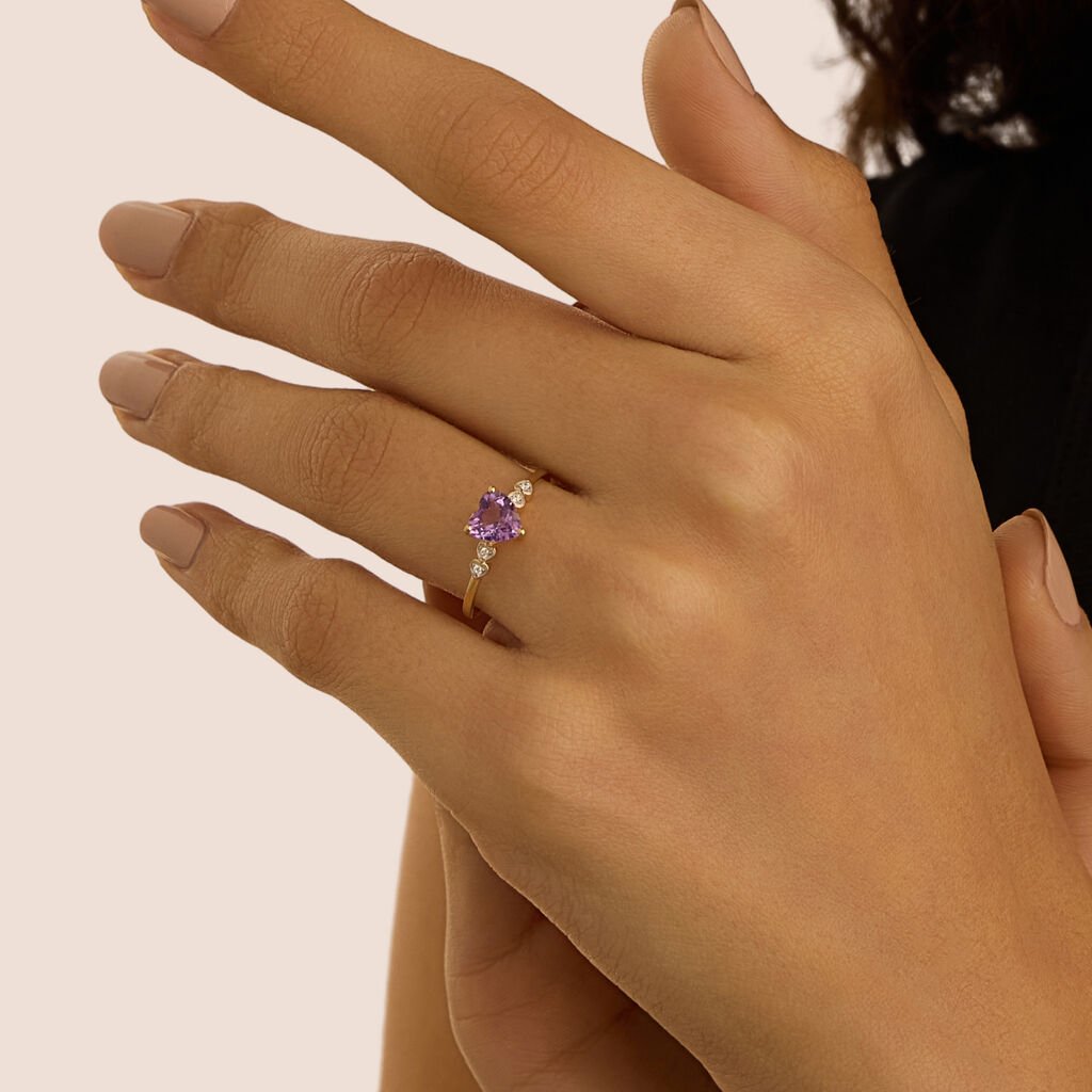 Anello Solitario Amélie Oro Giallo Ametista Cubic Zirconia